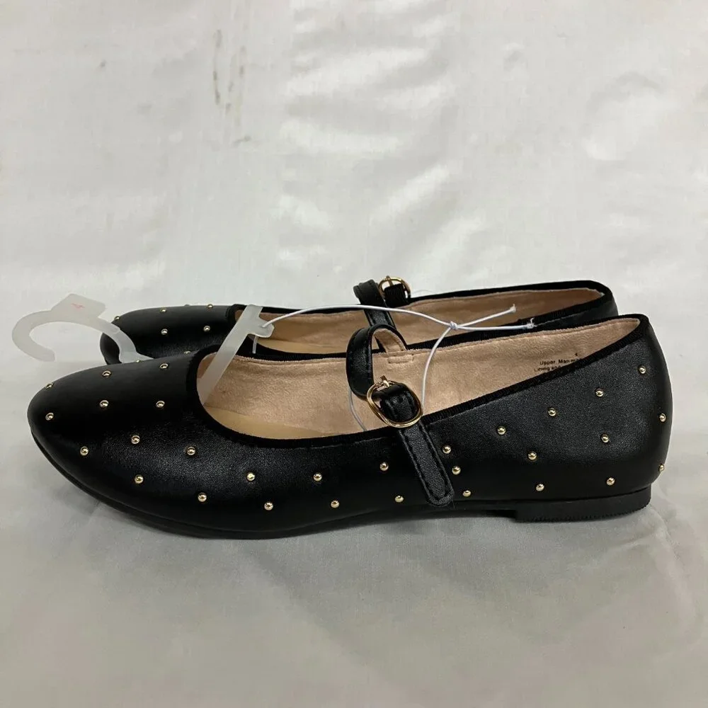 NWT Cat & Jack Kids' 4 Black Jo Slip-On Ballet Flats Embellished Buckle
